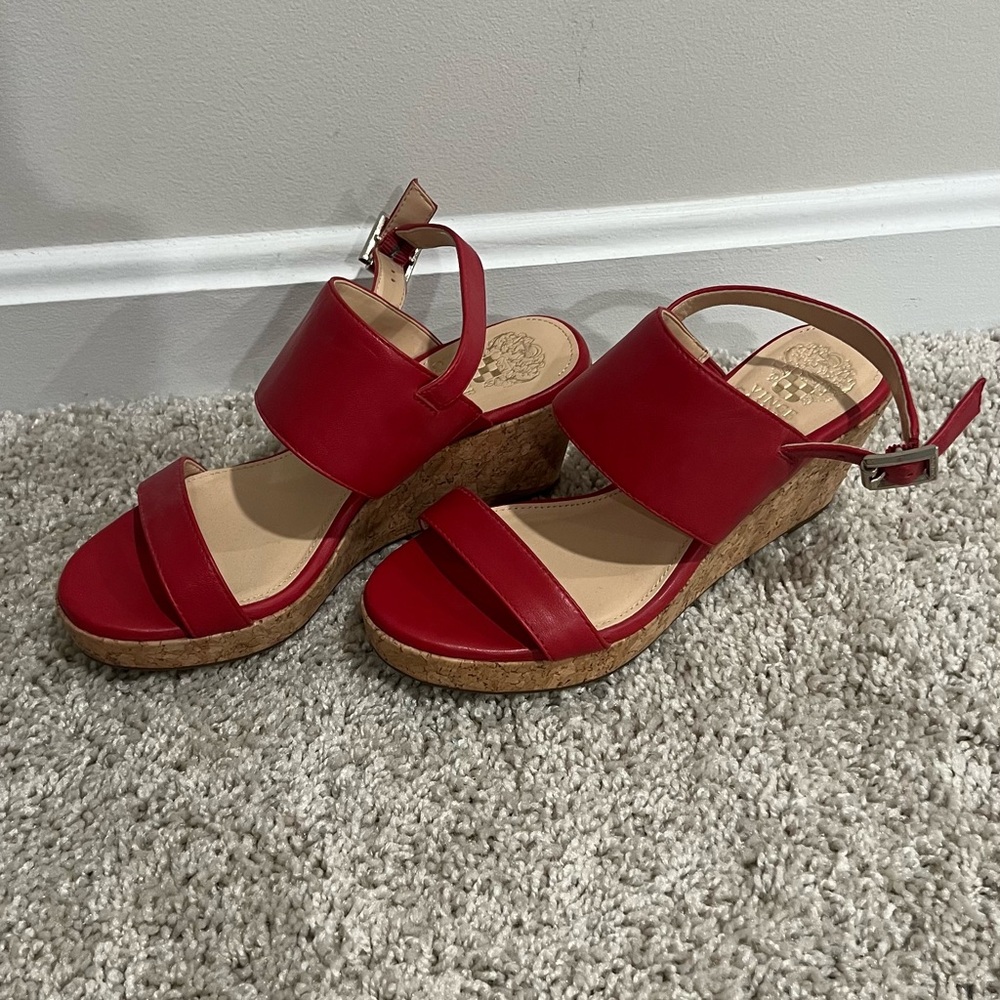 Vince Camuto Red Wedge Cork Sandals